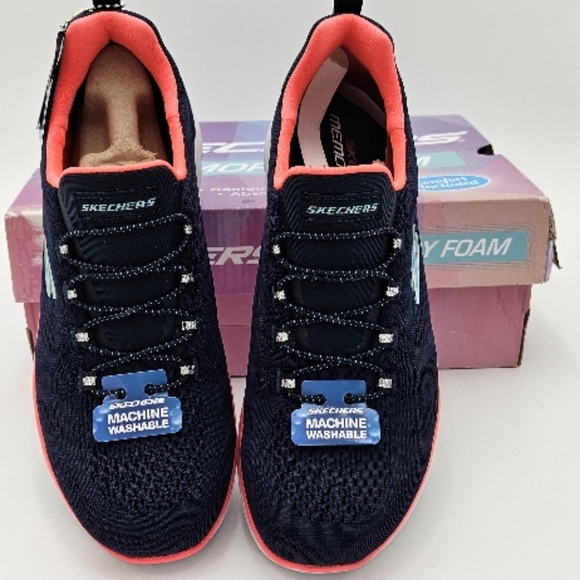 Skechers Navy and Coral Women's Shoes - Picture 8 of 14